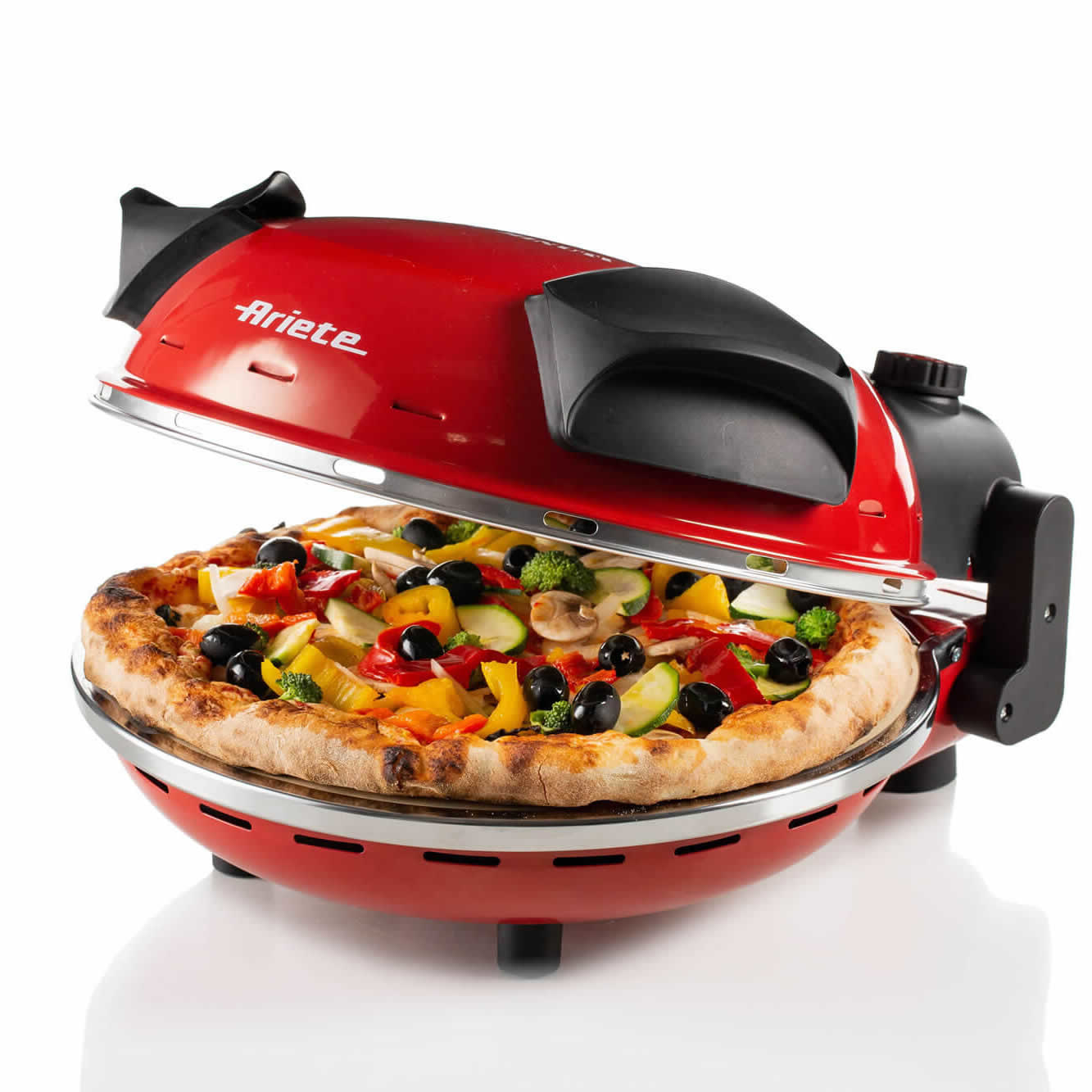 Ariete 909/10 Pizza in 4' Minuti, Forno per pizza, 1200 W, 5 livelli di  cottura, Temperatura Max 400°C, Pietra refrattaria anti-aderente, Rosso