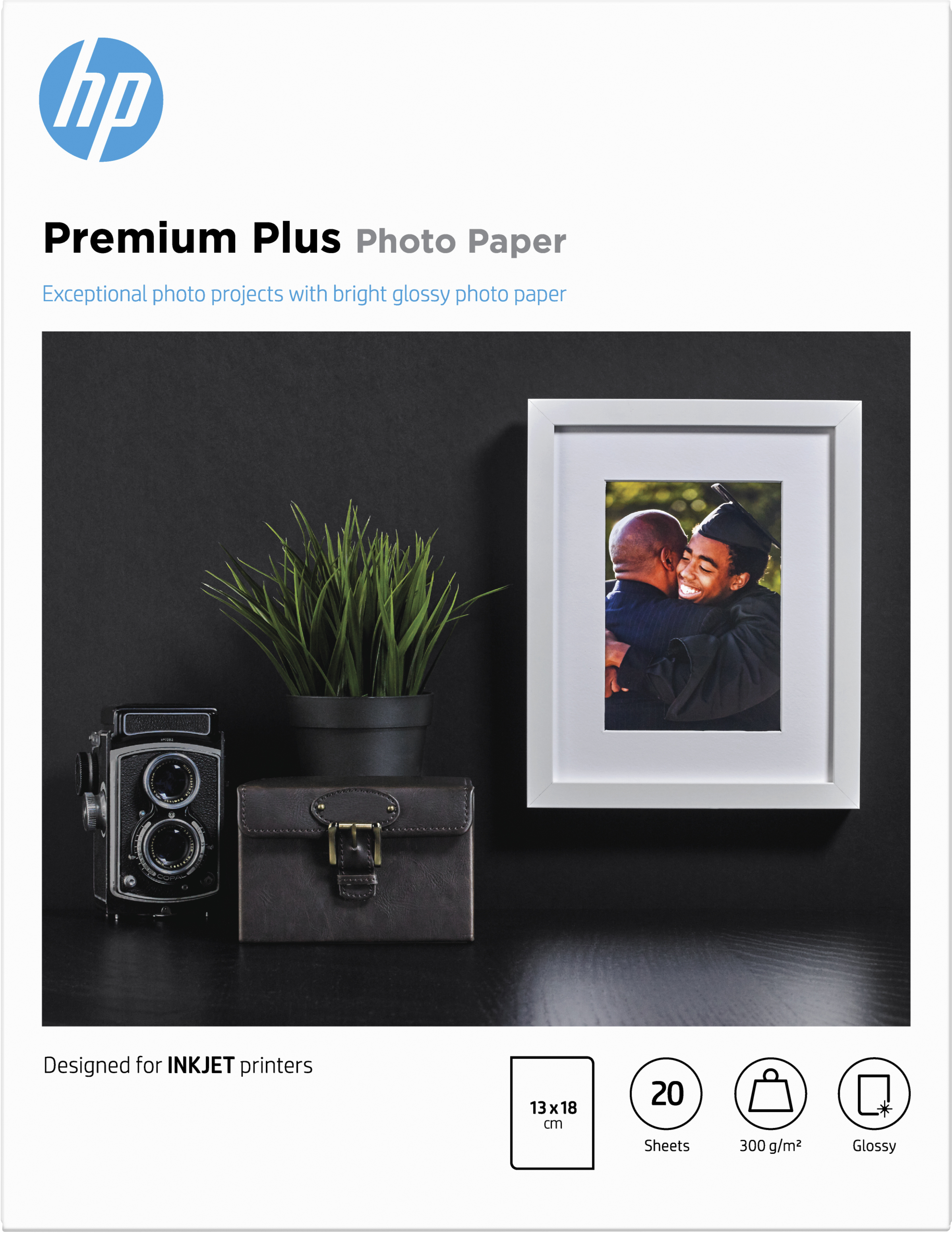 HP Confezione da 20 fogli carta fotografica Premium Plus, lucida 13 x 18 cm