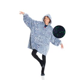 Kangurone Couverture Polaire Phosphorescente Avec Capuche - Motifs Constellations Lumineux | Sweat Plaid Enfant 4-14 Ans
