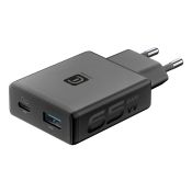 Cellularline ACH POWER LITE 65W DUAL A+C Caricabatterie da rete 65W dal design ultra sottile e compatto. Dotato di una porta USB-C da 65W Power Delivery e una porta USB-A da 18W Quick Charge, è compatibile con smartphone, tablet e laptop.