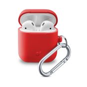 Cellularline Bounce - AirPods 1&2 Custodia per AirPods in silicone soft-touch con gancio Rosso