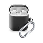 Cellularline Bounce - AirPods 1&2 Custodia per AirPods in silicone soft-touch con gancio Nero