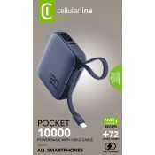 Cellularline POWER BANK POCKET 10000 mAh 20W PORTA USB-C BLU