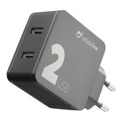 Cellularline Multipower 2 - iPhone, Samsung, Huawei and other Smartphones and Tablets Caricabatterie da rete veloce 2 porte, 24W Nero