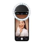 Cellularline Selfie Ring Pocket - Universale Anello led a clip a luminosità regolabile Nero
