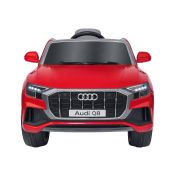 E-Spidko Auto elettrica Audi Q8, colore rosso, mis. 110 x 43 x 58 cm,accensione con effetti sonori, clacson funzionante, cintura di sicurezza porte apribili, retromarcia, fari led anteriori e posteriori, modalità radiocomando, portata massima 30 kg, durat