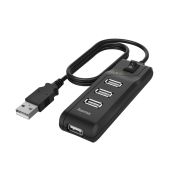 Hama Hub USB 2.0 da tavolo, 4 porte, switch ON/OFF, cavo integrato, nero
