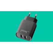 PLOOS - DUAL USB ADAPTER 2A - Universal Caricabatterie con due porte USB Nero