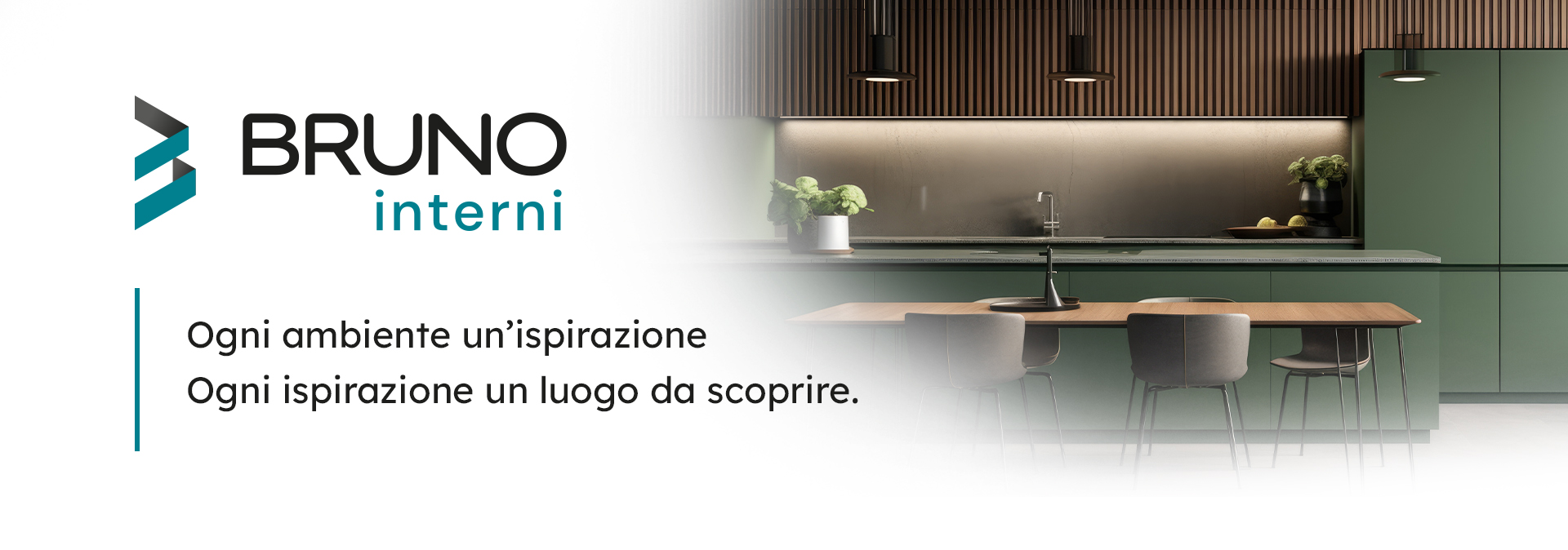 Scopri Bruno Interni: Arredi su misura e design Banner Bruno Interni con sfondo moderno e slogan 'Ogni ambiente un'ispirazione, ogni ispirazione un luogo da scoprire'